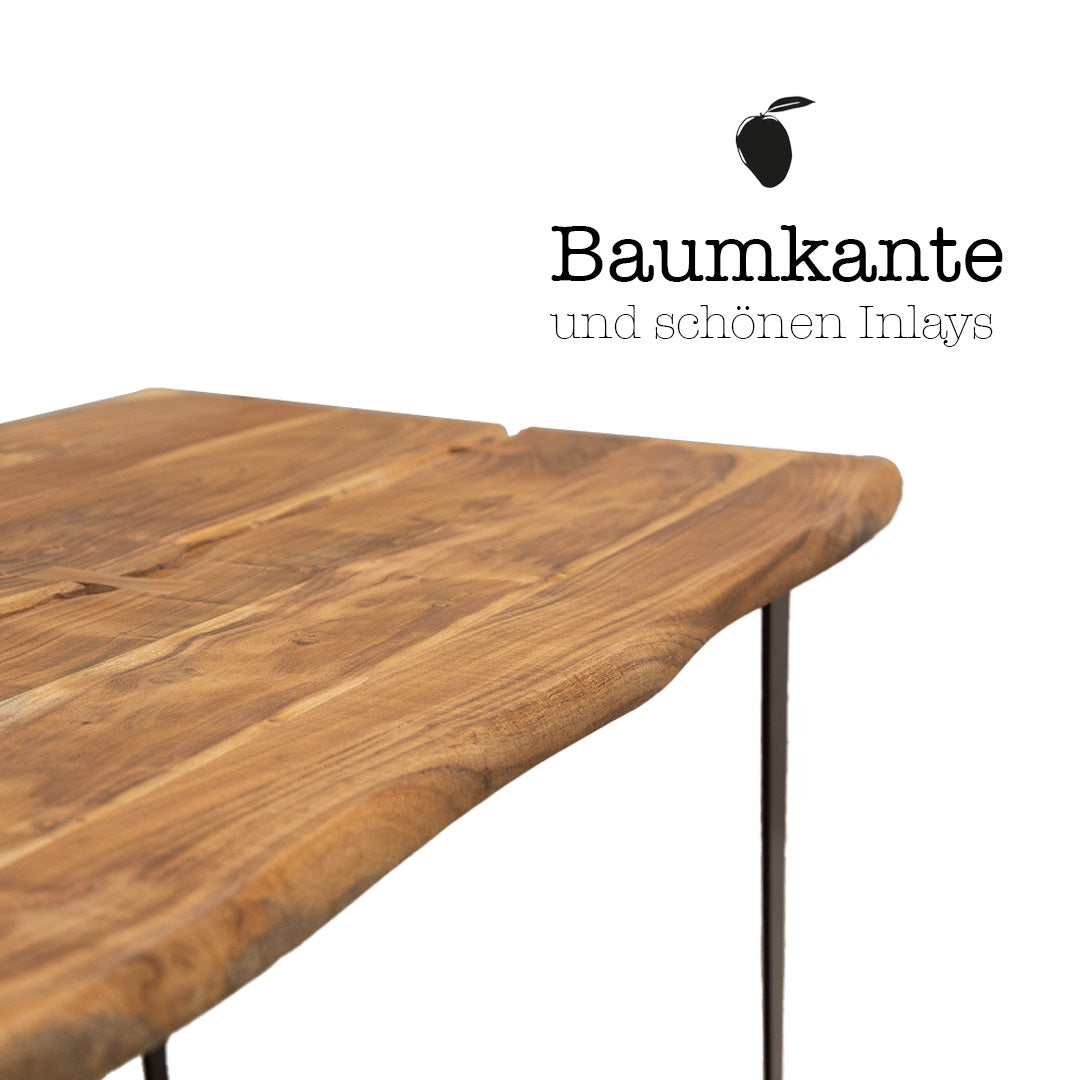 Ensemble table + banc en bois d'acacia avec bordure en arbre